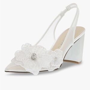 Betsey Johnson White Floral Slingback Heels